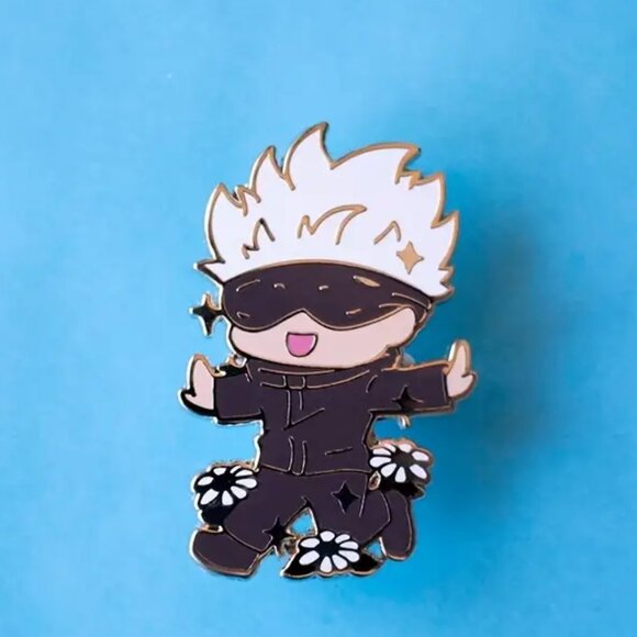 Satoru Gojo daisy happy state enemal pin, Jujutsu Kaisen anime brooch - Picture 1 of 1